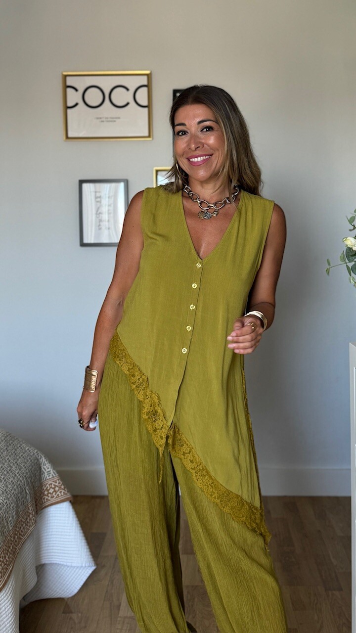 Blusa Asimétrica Encaje Verde Pistacho - Imagen 4