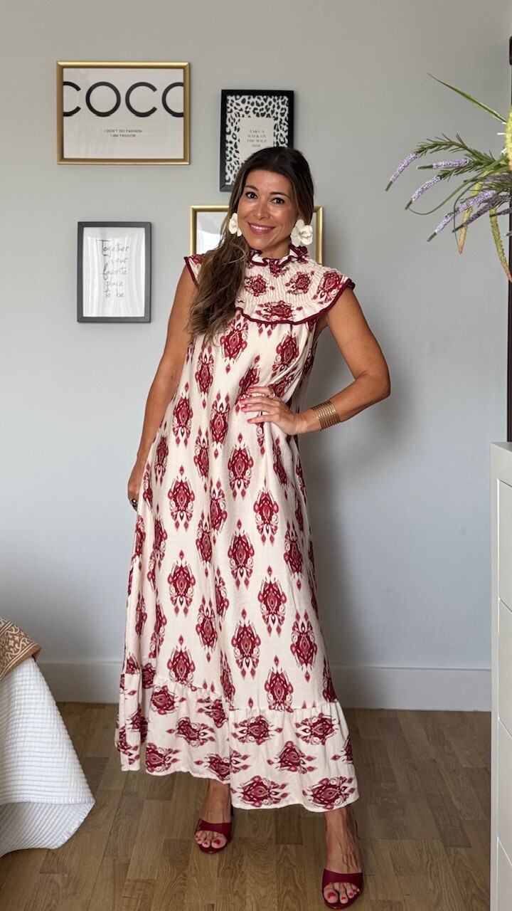 Vestido Cuello Frunce Estampado - Imagen 3