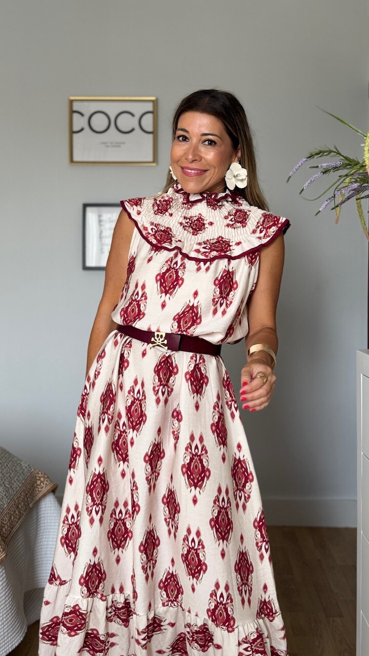 Vestido Cuello Frunce Estampado - Imagen 9