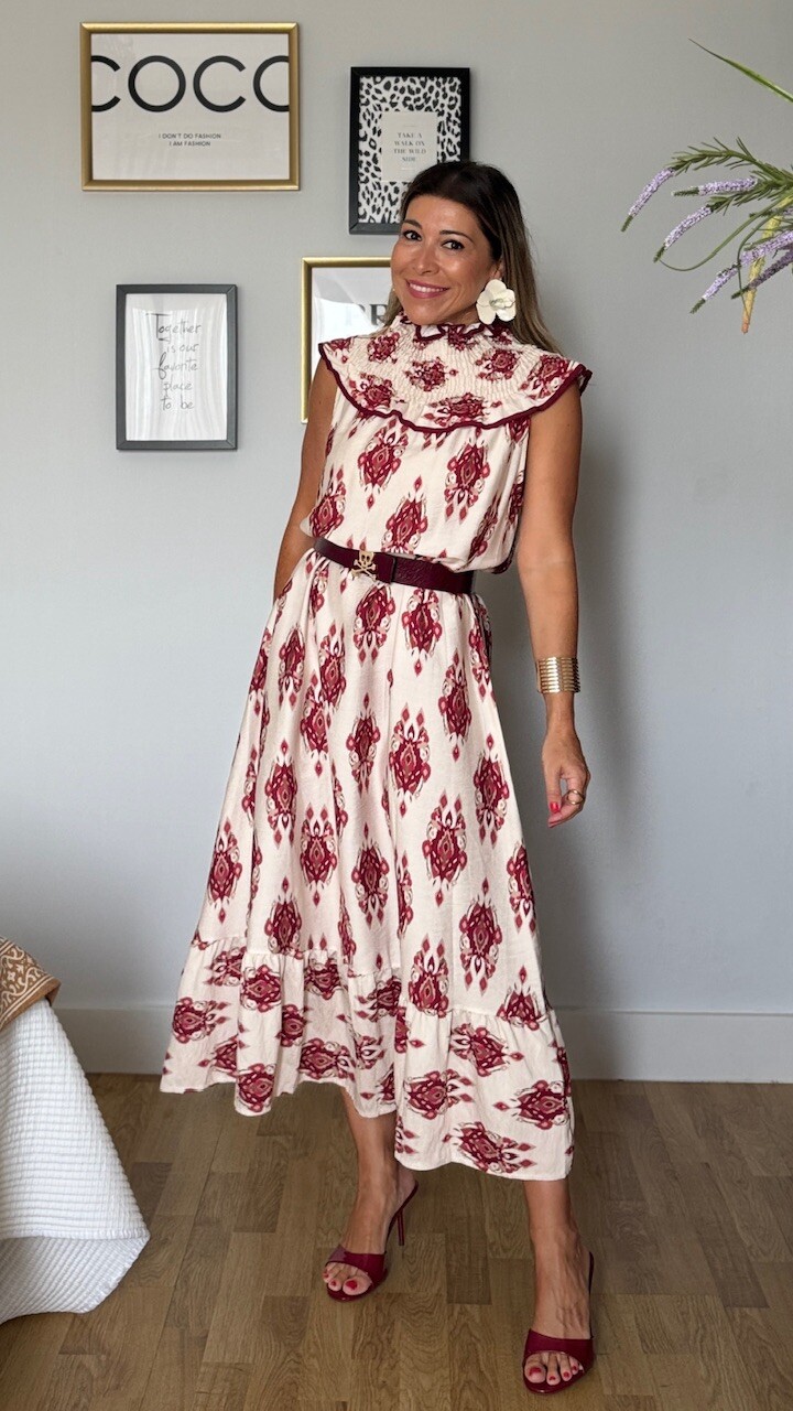 Vestido Cuello Frunce Estampado - Imagen 8