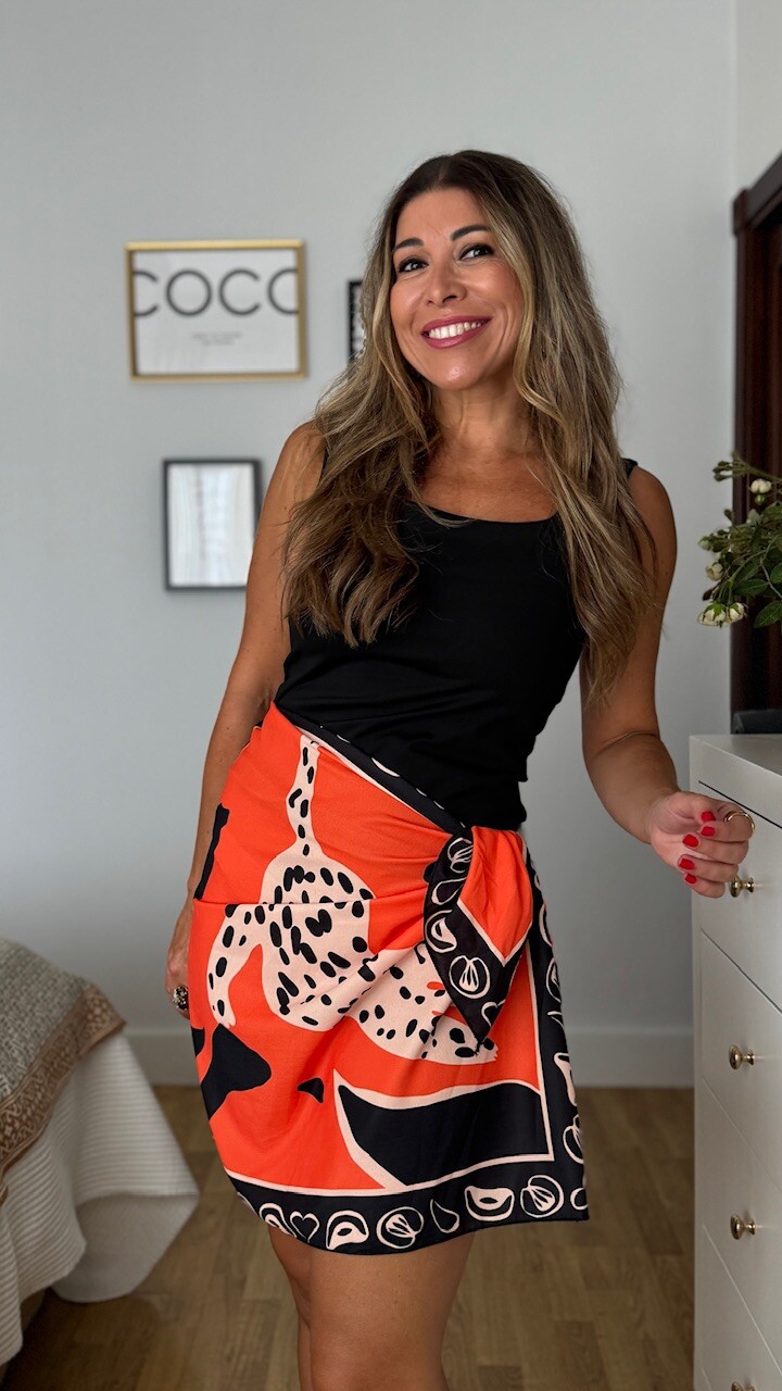 Falda Mini Pareo Estampada Naranja - Imagen 7