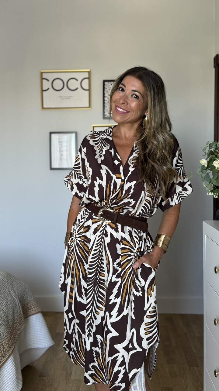 Vestido Túnica Estampado Marrón - Imagen 13