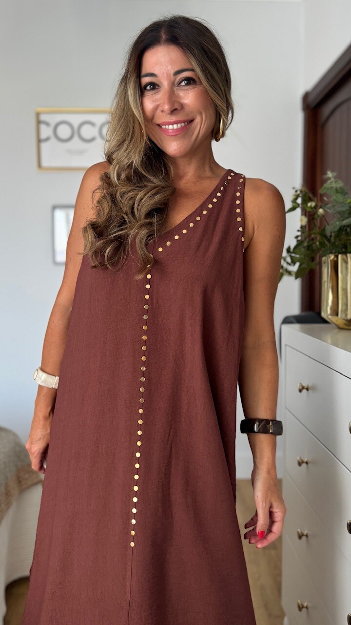 Vestido Alice Tachas Marrón - Imagen 2