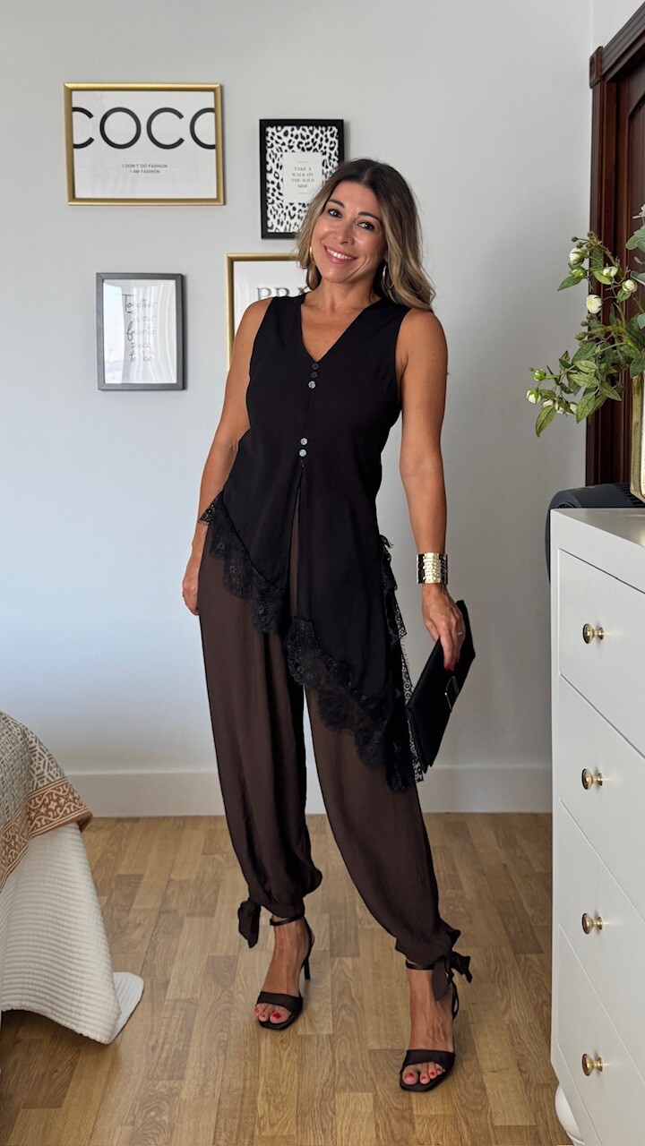 Blusa Asimétrica Encaje Negra - Imagen 7