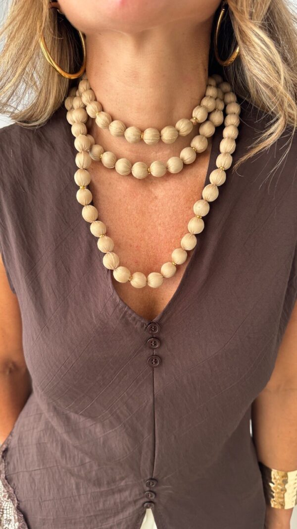 Collar Cuentas Tejido Detalle Beige