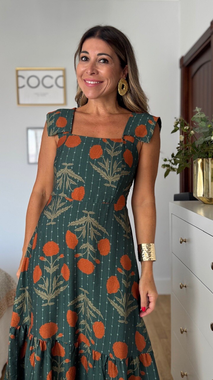 Vestido Clavel Estampado Verde Botella - Imagen 2
