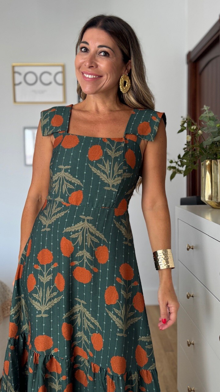 Vestido Clavel Estampado Verde Botella - Imagen 4