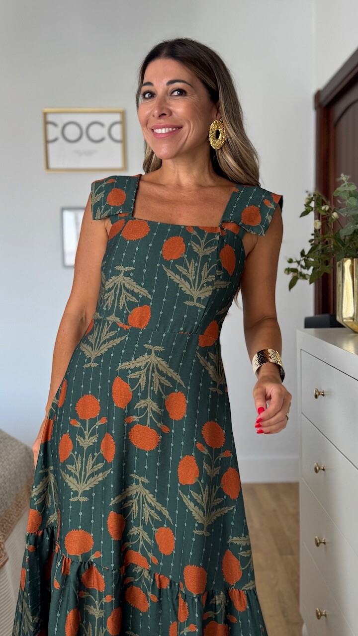 Vestido Clavel Estampado Verde Botella - Imagen 5