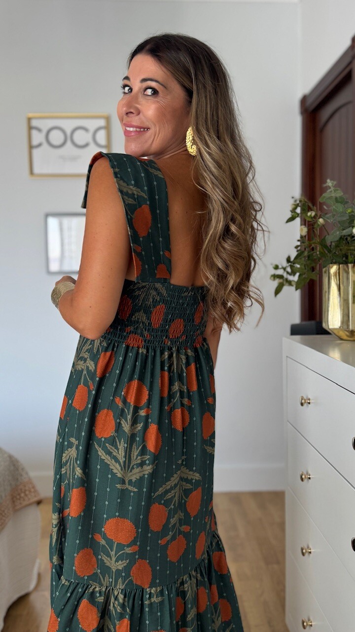 Vestido Clavel Estampado Verde Botella - Imagen 6