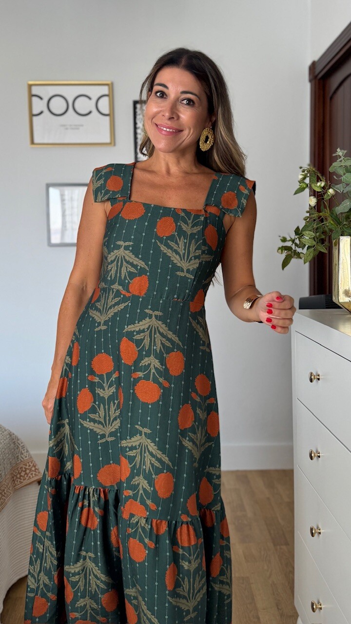 Vestido Clavel Estampado Verde Botella - Imagen 9