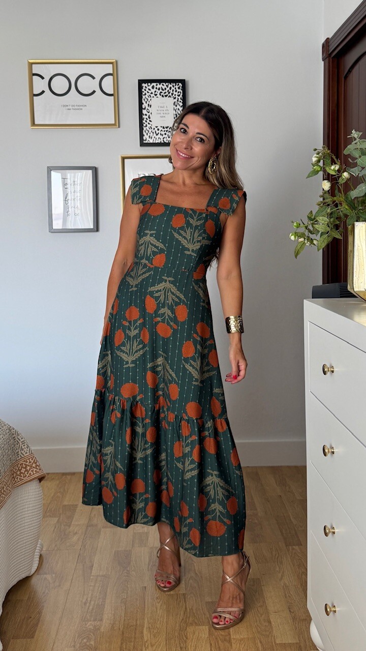 Vestido Clavel Estampado Verde Botella - Imagen 3