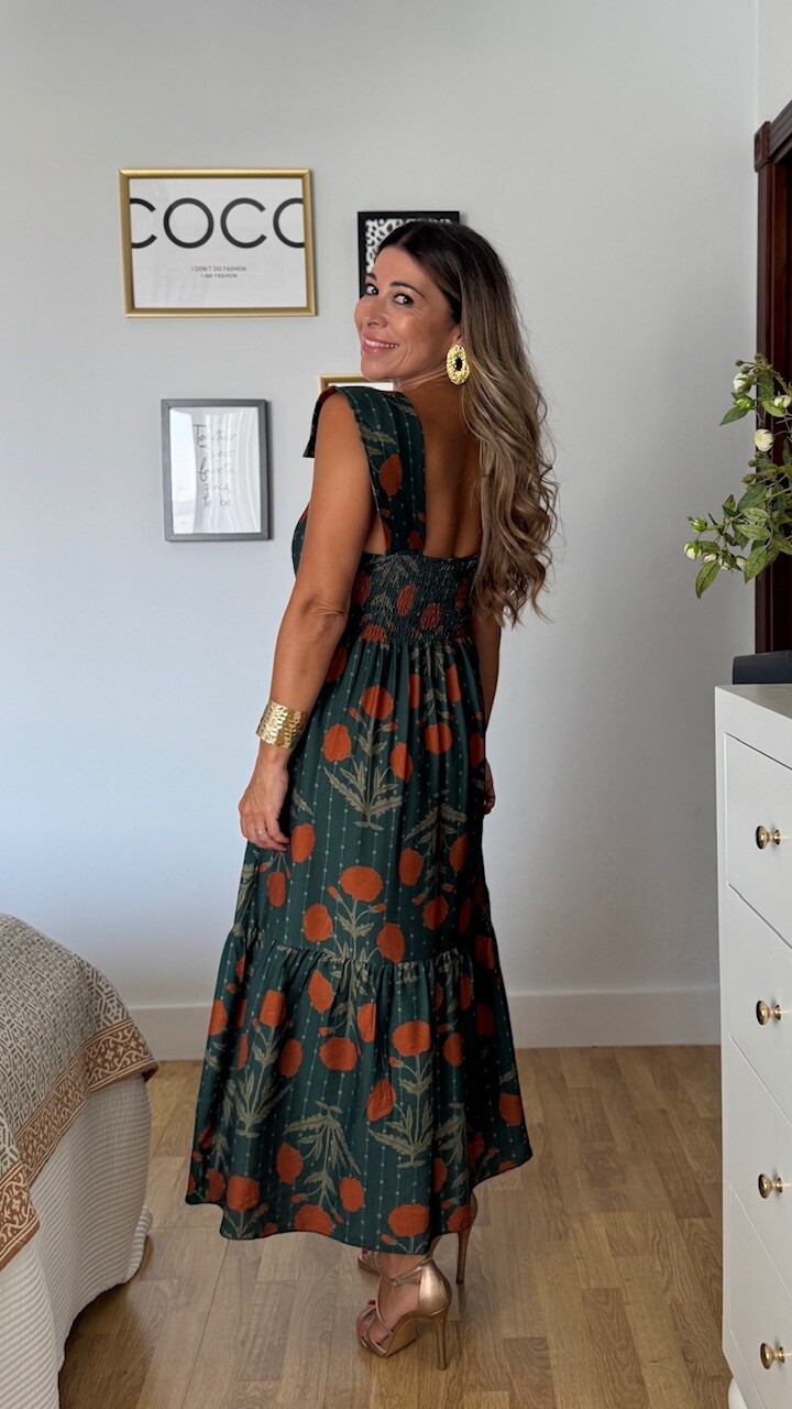 Vestido Clavel Estampado Verde Botella - Imagen 8