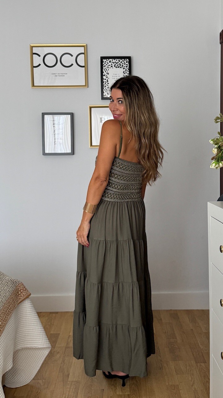 Vestido Chloe Nido Verde Caza - Imagen 3