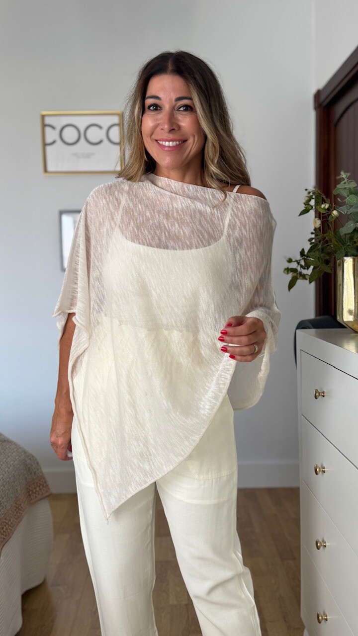 Poncho Hilo Blanco Roto - Imagen 3