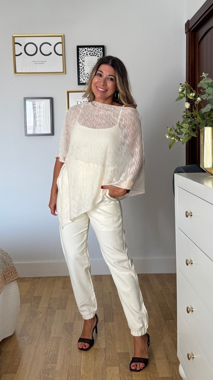Poncho Hilo Blanco Roto - Imagen 2