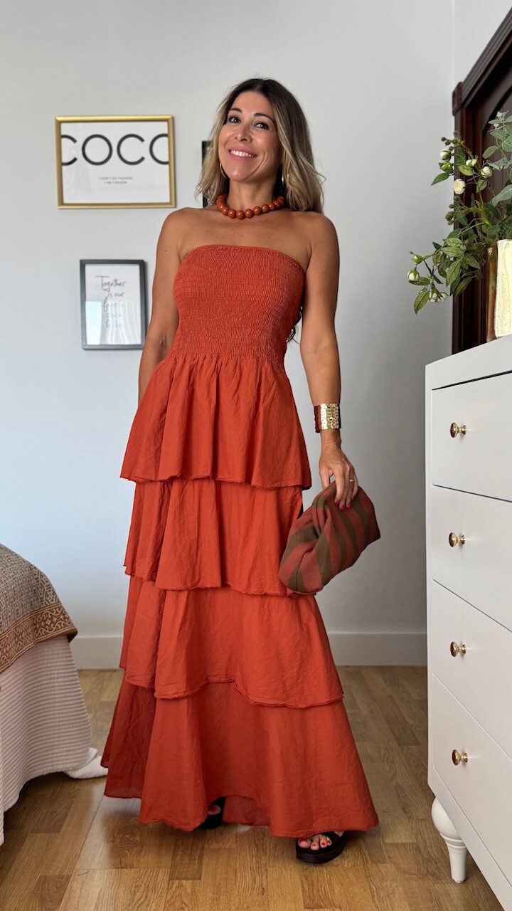Vestido Volantes Nido Teja - Imagen 5