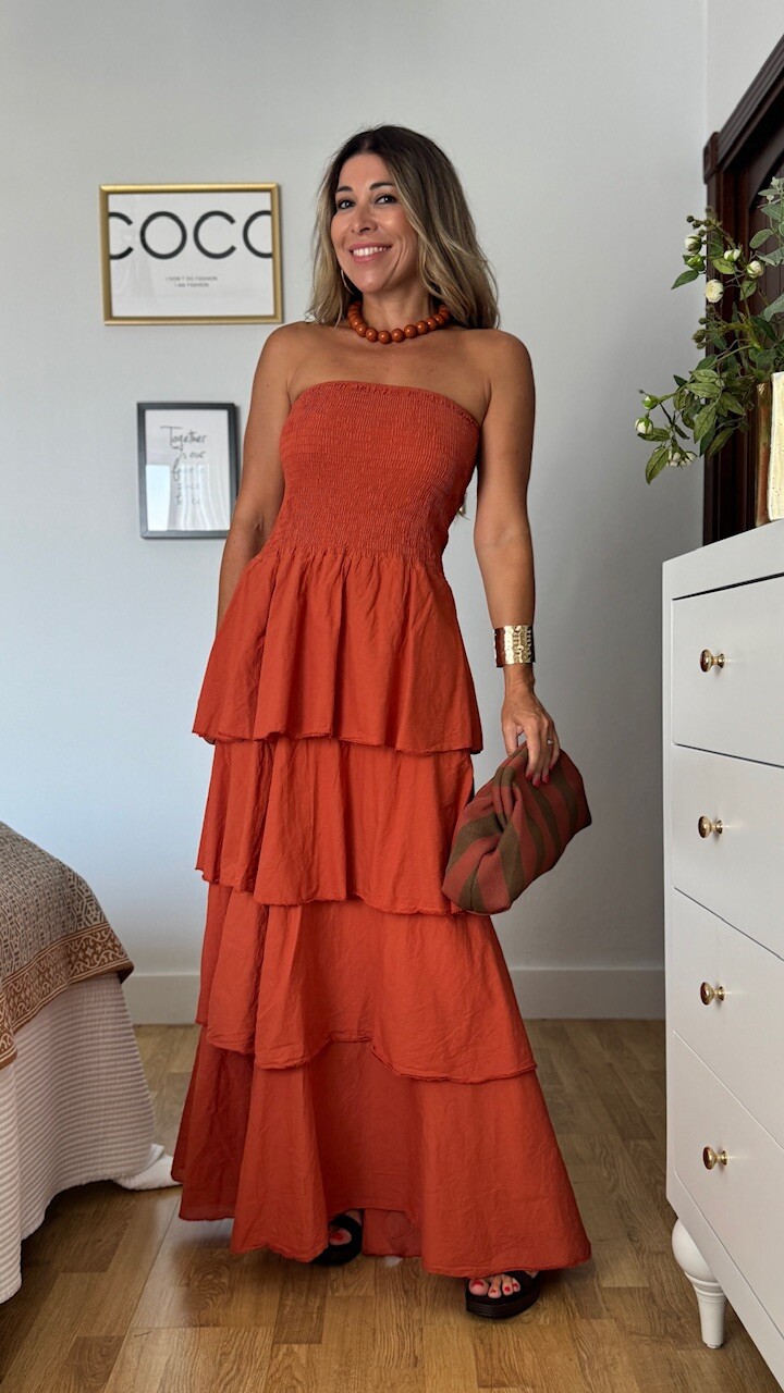 Vestido Volantes Nido Teja - Imagen 7