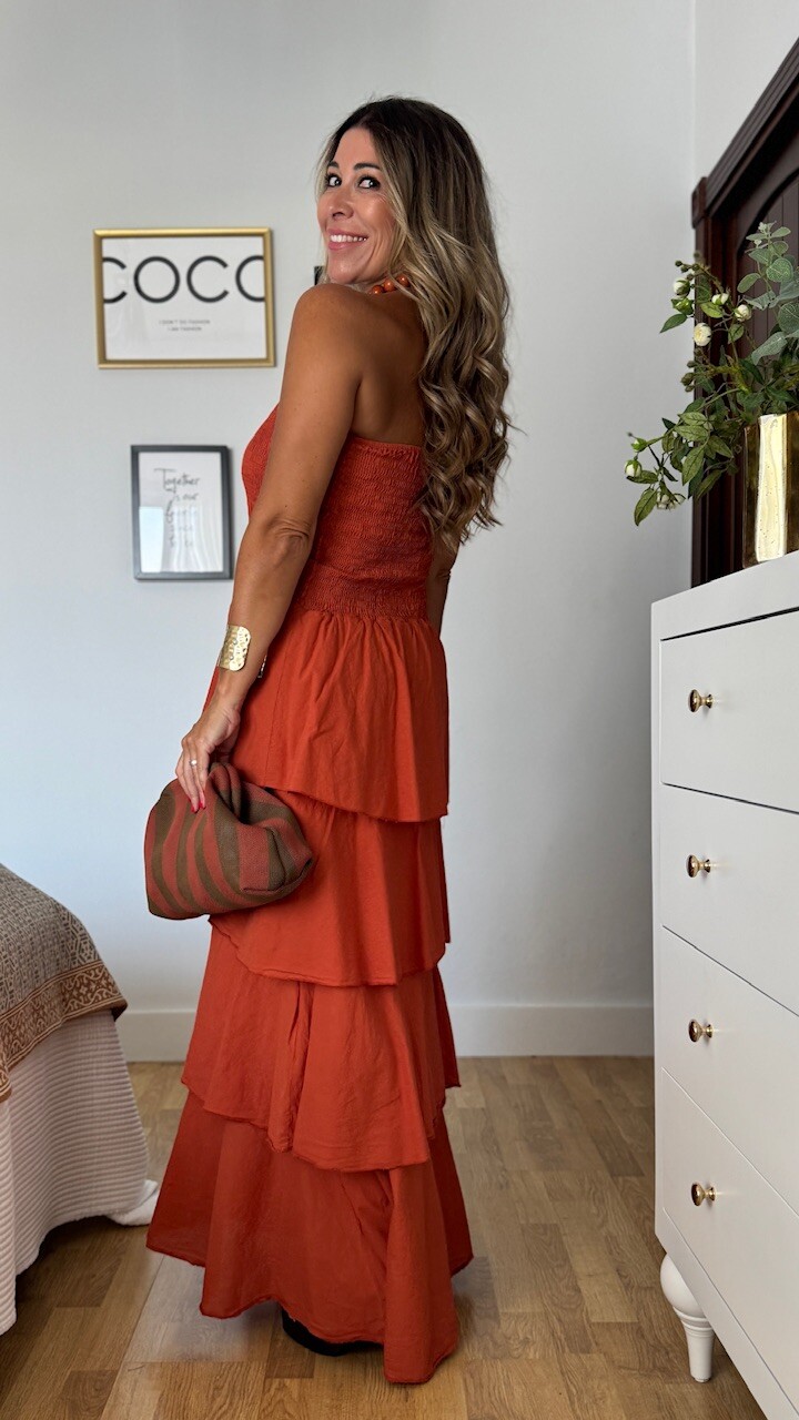 Vestido Volantes Nido Teja - Imagen 3