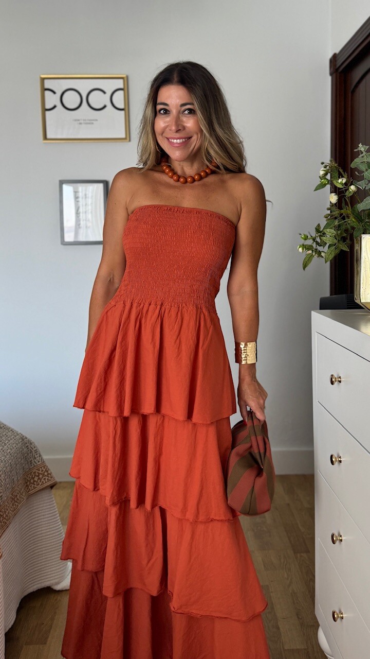 Vestido Volantes Nido Teja - Imagen 8