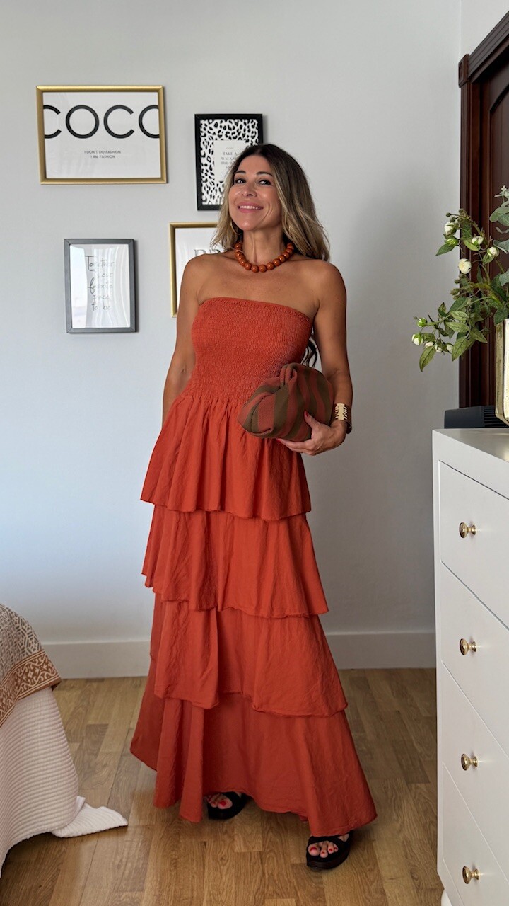 Vestido Volantes Nido Teja - Imagen 6
