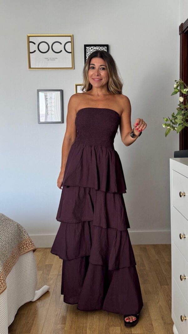 Vestido Volantes Nido Berenjena