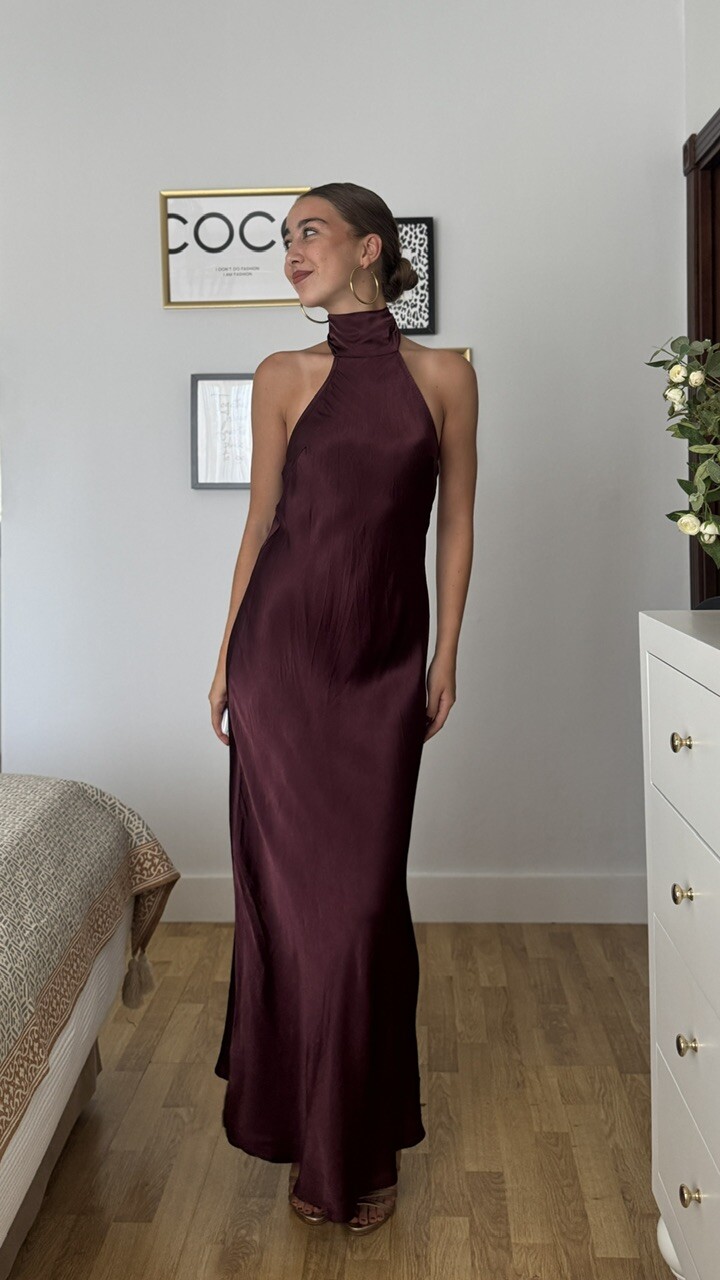 Vestido Satén Fiona Berenjena