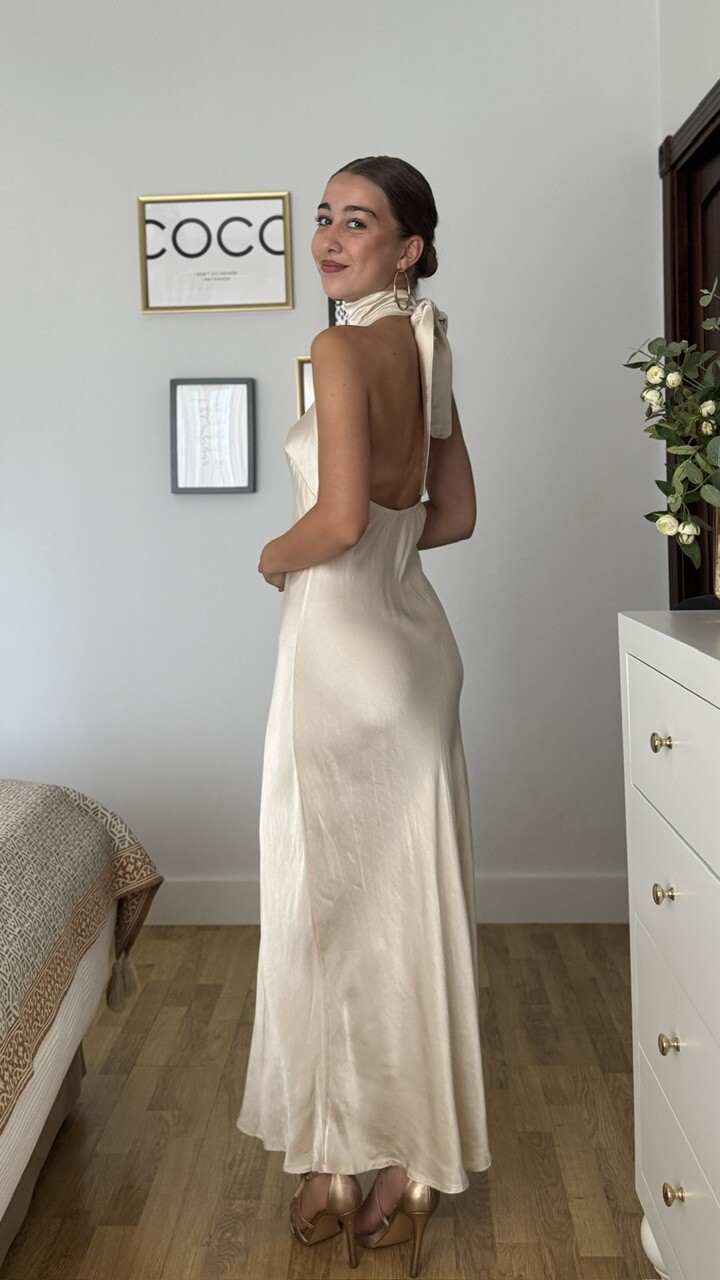 Vestido Satén Fiona Beige - Imagen 2