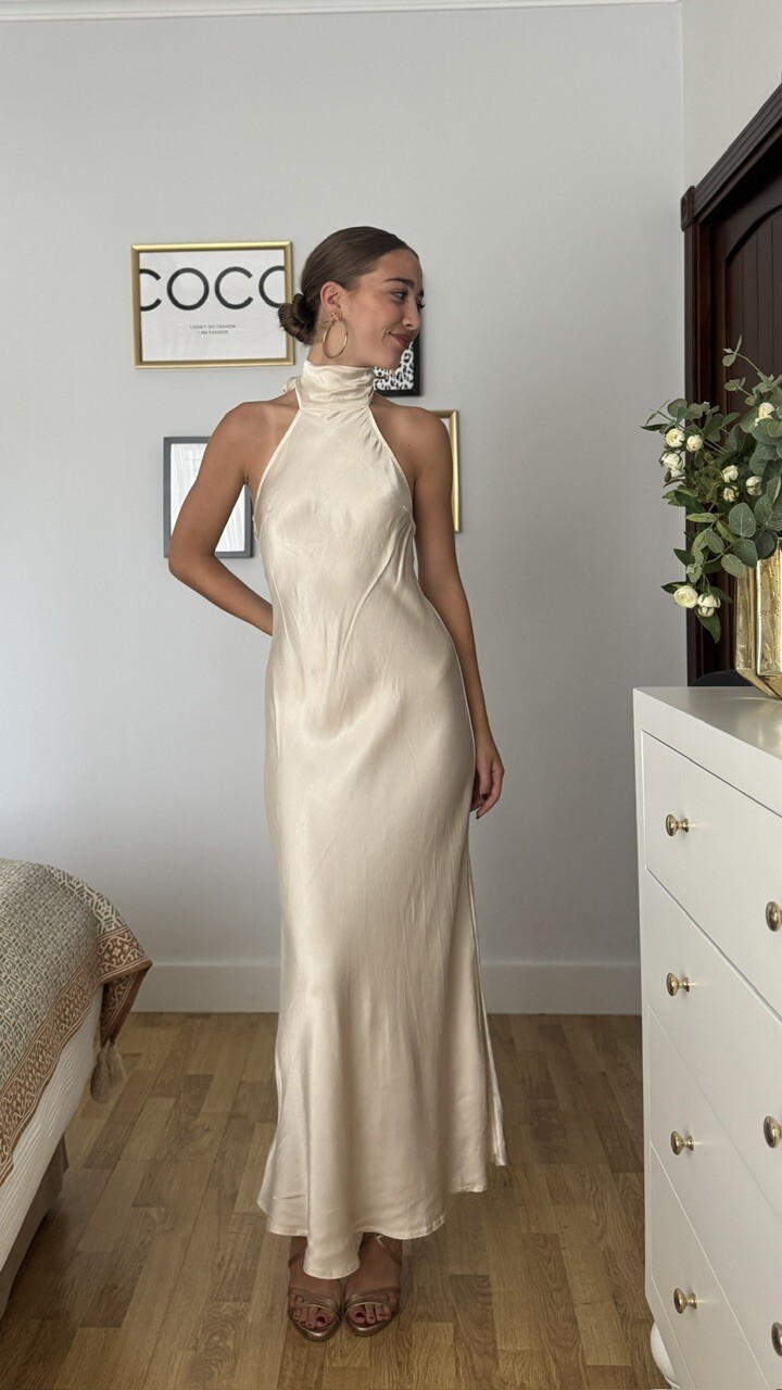Vestido Satén Fiona Beige - Imagen 4
