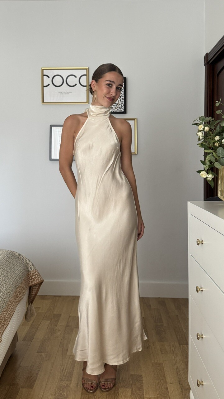 Vestido Satén Fiona Beige - Imagen 7