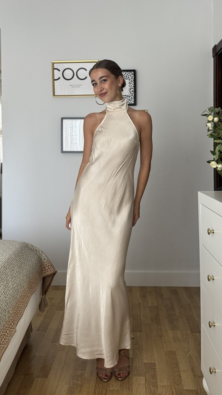 Vestido Satén Fiona Beige - Imagen 5