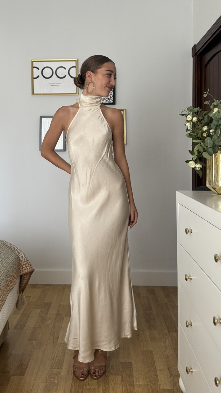 Vestido Satén Fiona Beige - Imagen 3