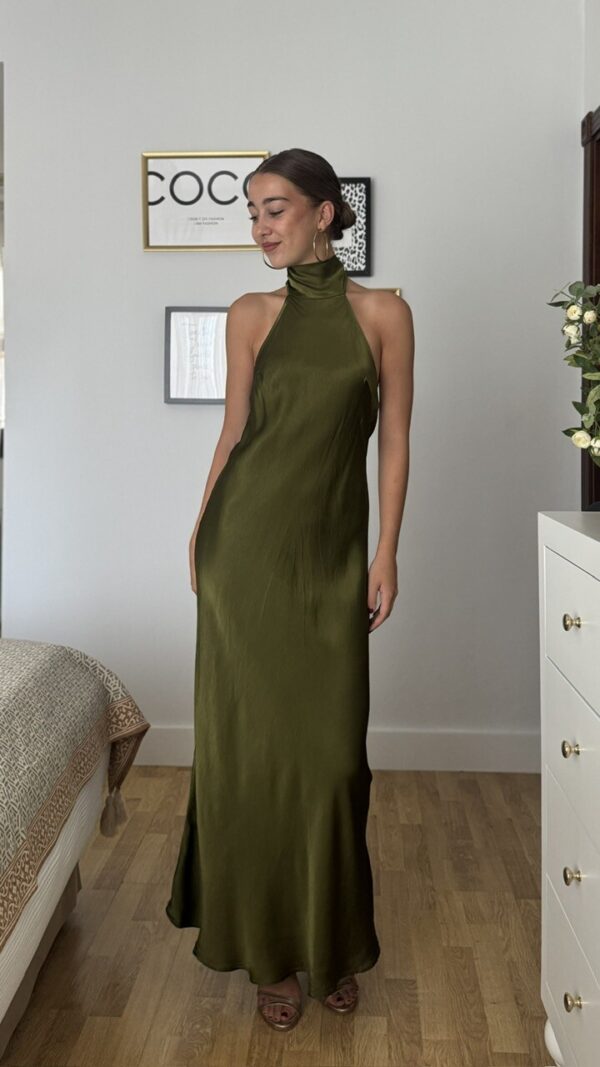 Vestido Satén Fiona Verde Oliva