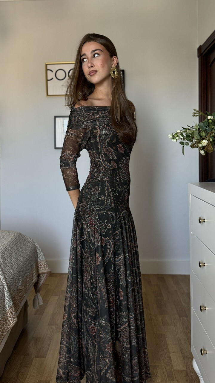 Vestido Tul Leonor Estampado Verde Botella - Imagen 3