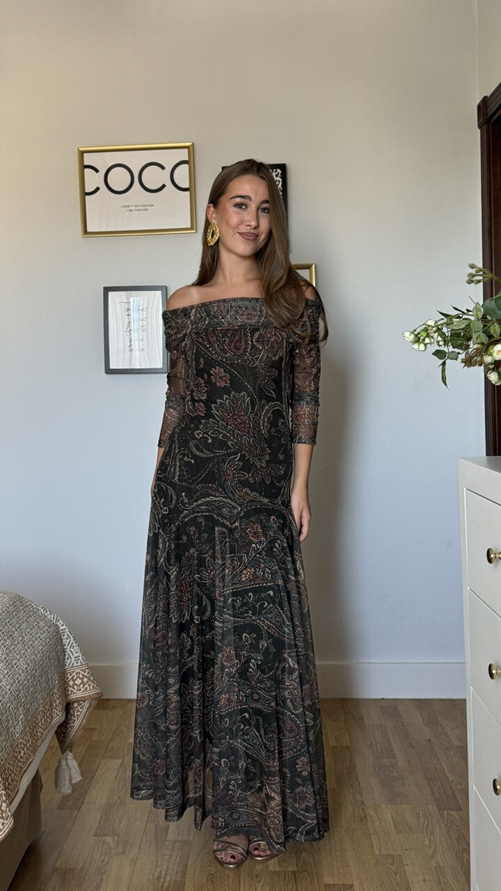 Vestido Tul Leonor Estampado Verde Botella - Imagen 6