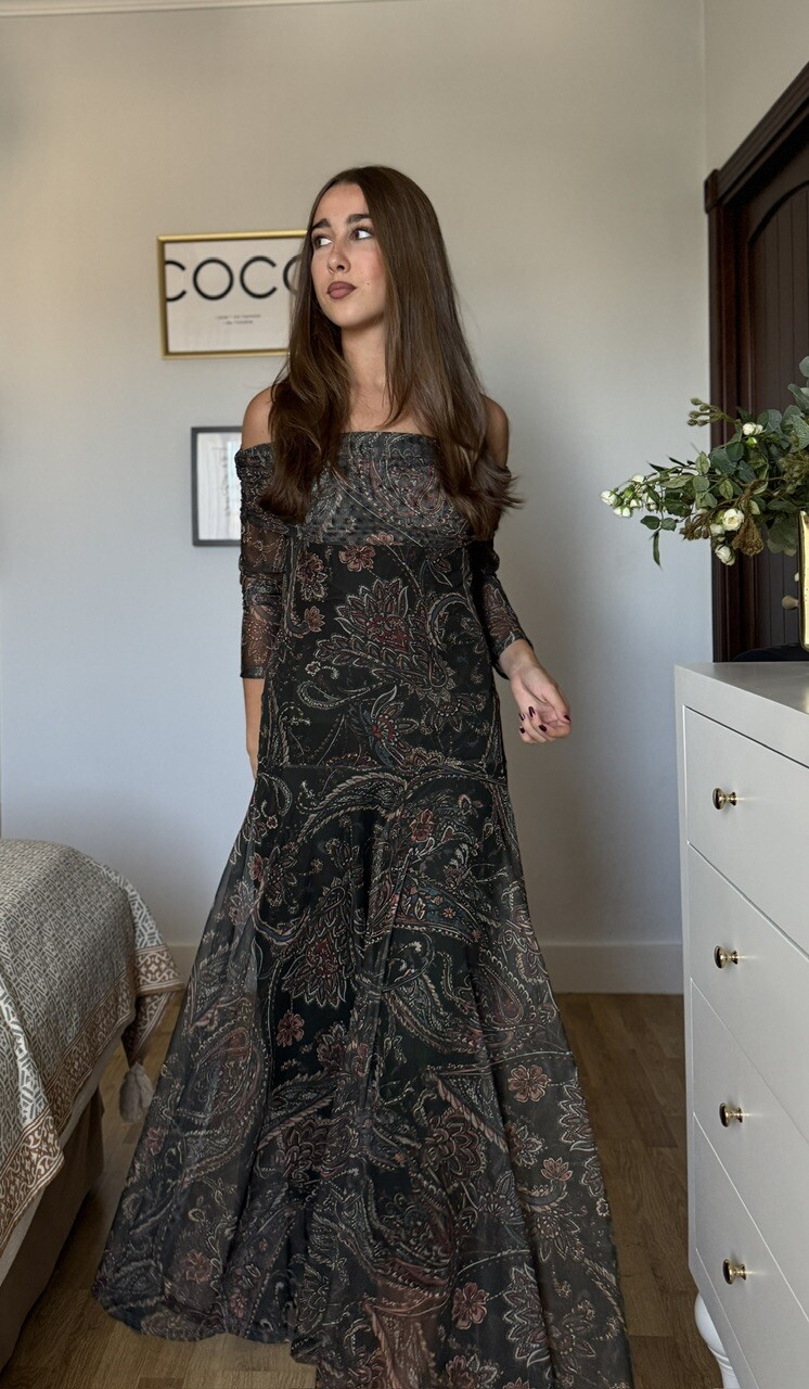 Vestido Tul Leonor Estampado Verde Botella - Imagen 8