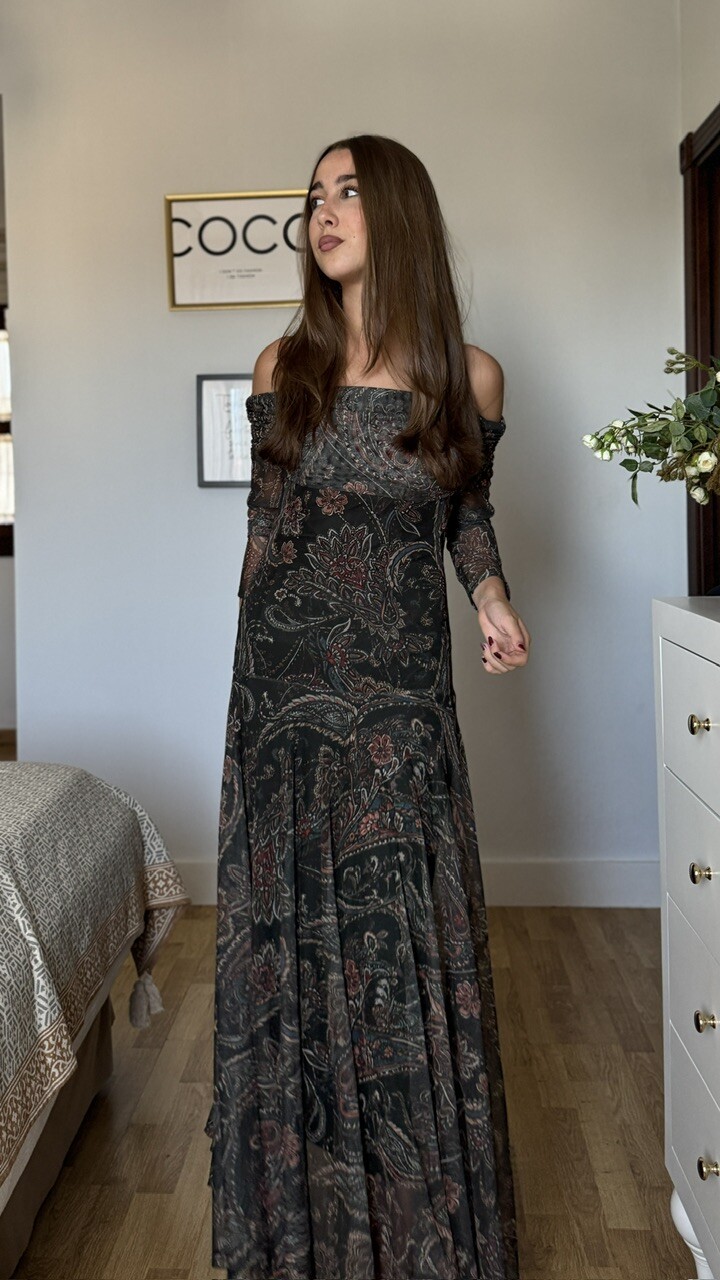 Vestido Tul Leonor Estampado Verde Botella - Imagen 11