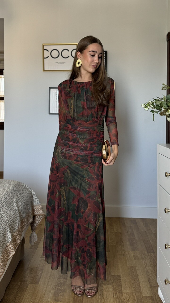 Vestido Tul Adela Hombreras Estampado