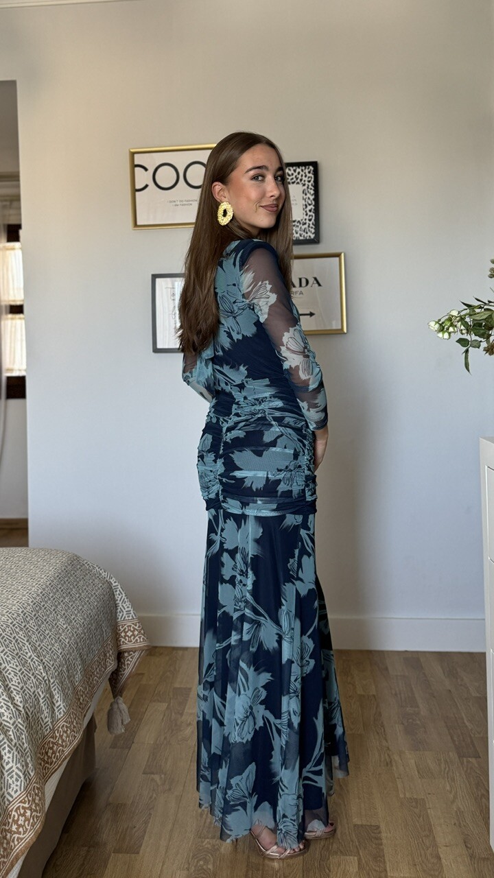Vestido Tul Claret Estampado Azul - Imagen 6