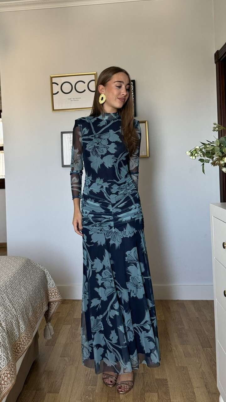 Vestido Tul Claret Estampado Azul - Imagen 8