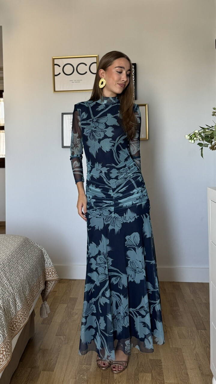 Vestido Tul Claret Estampado Azul - Imagen 10