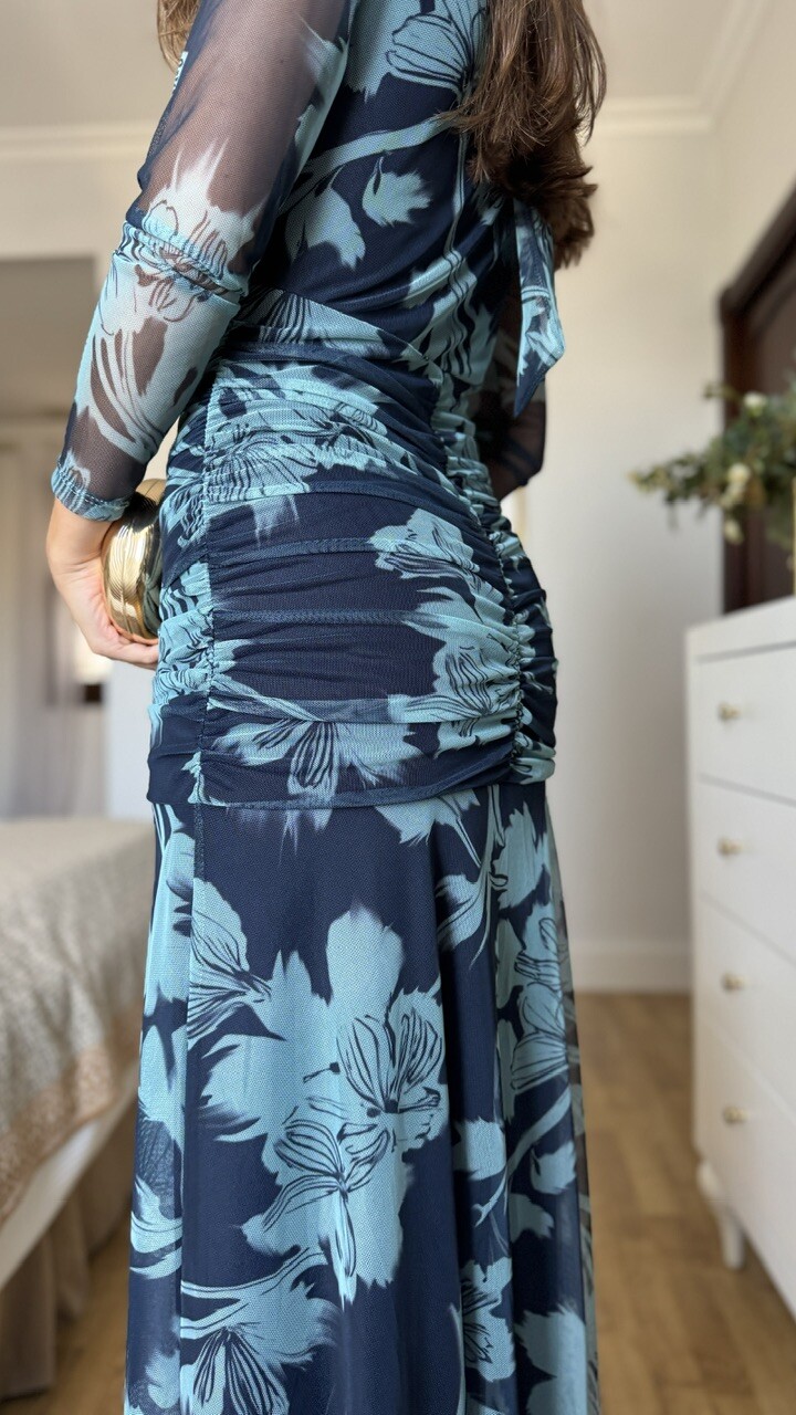 Vestido Tul Claret Estampado Azul - Imagen 11