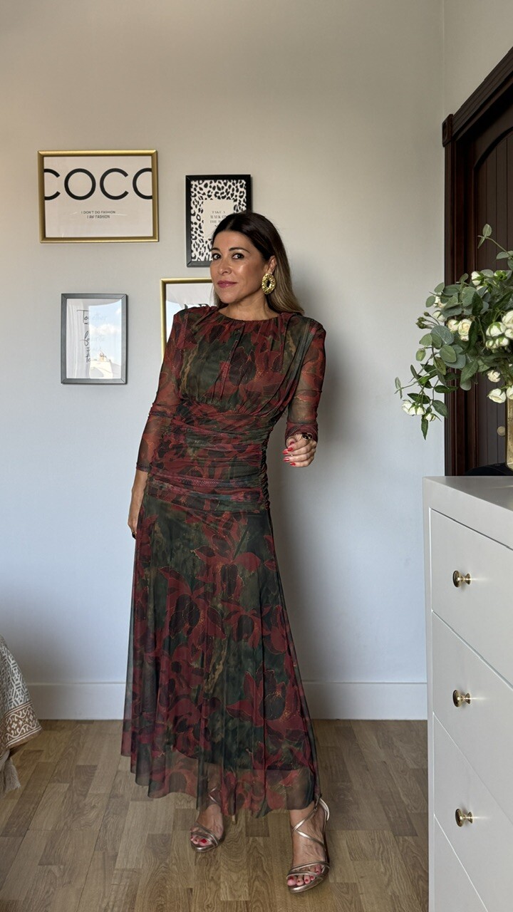 Vestido Tul Adela Hombreras Estampado - Imagen 2