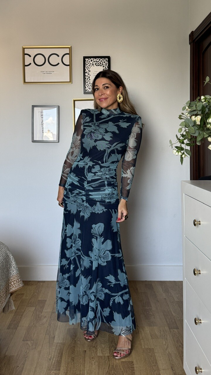 Vestido Tul Claret Estampado Azul - Imagen 2