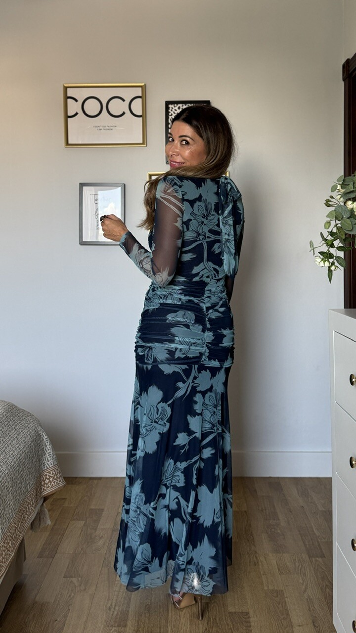 Vestido Tul Claret Estampado Azul - Imagen 14