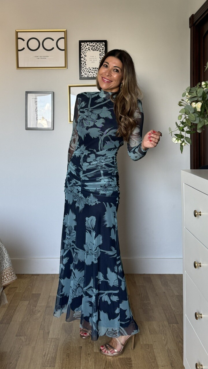 Vestido Tul Claret Estampado Azul - Imagen 4