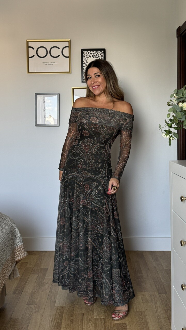 Vestido Tul Leonor Estampado Verde Botella - Imagen 5