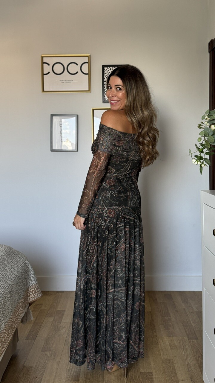 Vestido Tul Leonor Estampado Verde Botella - Imagen 9