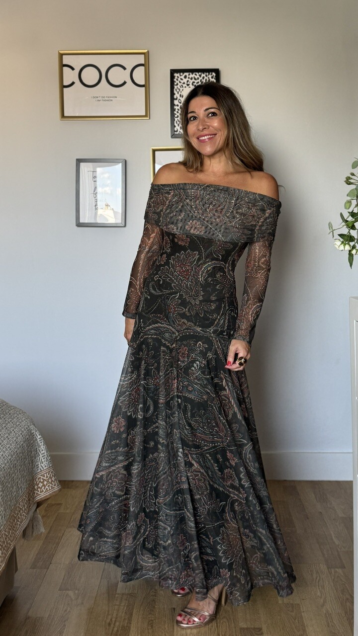 Vestido Tul Leonor Estampado Verde Botella - Imagen 14