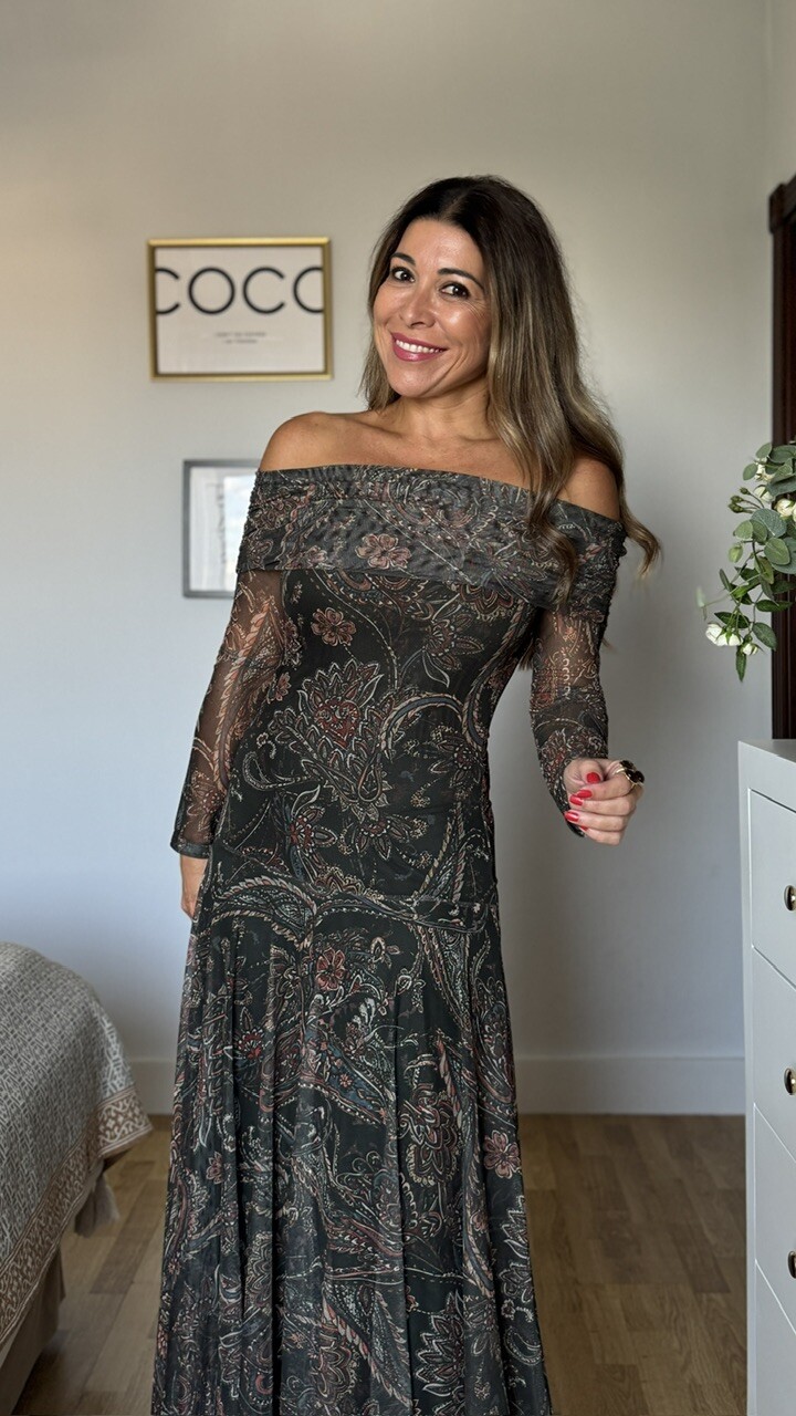 Vestido Tul Leonor Estampado Verde Botella - Imagen 10