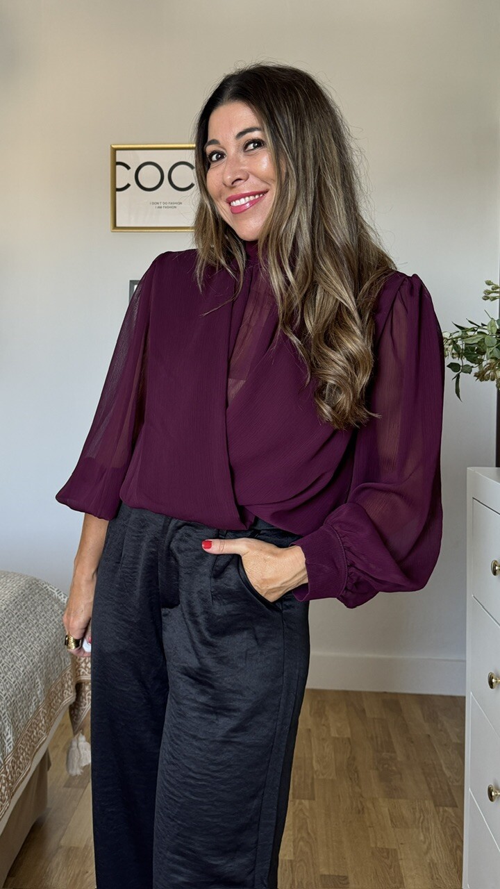 Blusa gasa cruzada Marian Burdeos - Imagen 3
